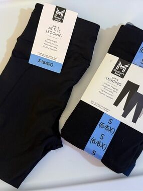Girls' Black Active Leggings - S (6/6X) 4 pieces.